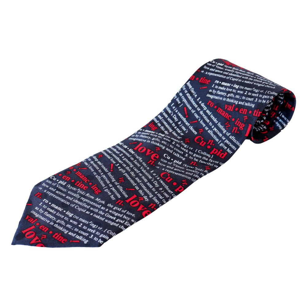 VTG 90s Love Valentines Cupid Dictionary Print Tie Wedding Sweetheart Novelty